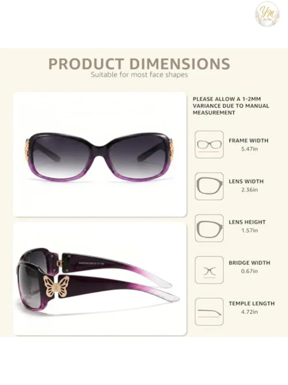 LVIOE Women's Polarized Butterfly Sunglasses UV400 Wrap Around Retro Shades